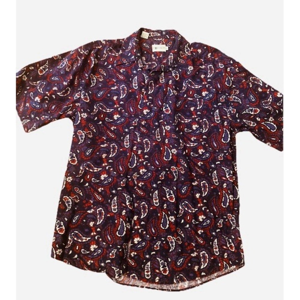 JT Beckett Shirt Sz‎ L Button Up Navy Red Paisley Pattern